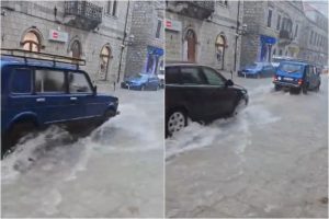 Trebinje pod vodom uslijed jake kiše, automobili jedva prolaze glavnom saobraćajnicom